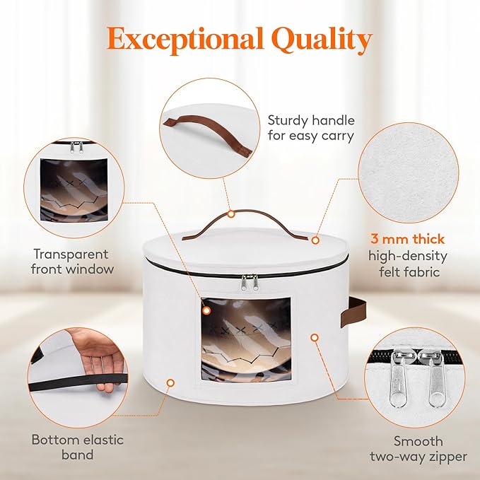 Lifewit Round Cowboy Hat Box for 7 Caps, Large Felt Hat Organizer Bag for Men&Women Storage, Baseball Cap Container with Lid for Travel, Foldable 16.5" Dx10.6 H Carrier, 37L Each, White 1 Pack