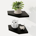 Fun Memories Corner Shelf Wall Mount Set of 2 - Solid Oak Wood Floating Corner Shelf with Cable Hole, 7in Rustic Design for Bedroom, Living Room, Kitchen (Black)