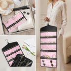 CHICECO Travel Jewelry Holder Organizer,Hanging Jewelry Organizer Storage with Zippered Pockets for Cloest,Jewelry Holder for Earrings, Necklaces (Pink Black)