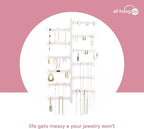 AllHungUp 12-Tier Wall Jewelry Organizer Wall Mounted Jewelry Organizer Necklace Holder Wall Mount Hanging Necklace Organizer Jewelry Hanger Wall Mounted Earring Holder Display Earring Organizer White