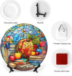 Decorative Plates for Home Decor, Back to School Stained Glass Painting Decor Tray for Table Display, Ceramic Dinner Plate W/ Stand, Living Dining Room Decor, Gifts for Teacher Or Student, 8 Inch