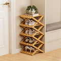 The 9-Tier No-Assembly Bamboo Rack, Foldable Space-Saving Organizer for Shoes, No Assembly Narrow Shoe Shelf for Entryway Closet Dorm (Yellow, 5)