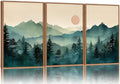 SIGNINART Large Boho Mountain Framed Canvas Wall Art Set, Nature Pine Tree Wall Painting, Abstract Foggy Forest Wall Decor, Modern Sunrise Art Prints for Bedroom Living Room and Office - 24"x36"x3