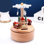 Natural Solid Wood Handcrafted Beech Wooden, Musical FigureTotoro/Carousel/Fairy/Ballerina Figurine,Rotating Hand Crank Mechanism Music Box,Musical Decorations (Merry Christmas)
