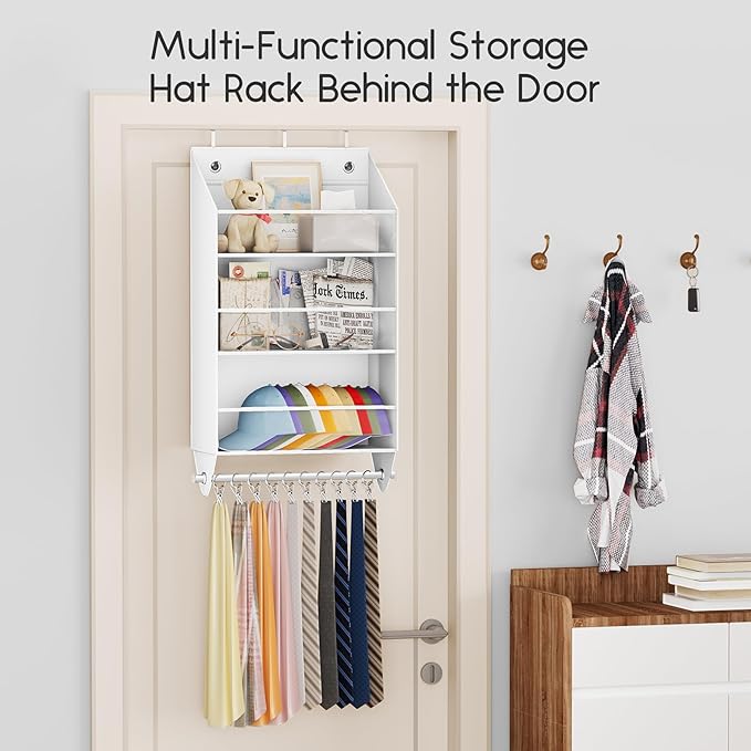 Over the Door Hat Rack - 3-Layer Design Hat Organizer Holds 30-36 Hats with 10 Hooks, Ideal Hat Rack for Door, Over the Door Organizer for Closet, Apartment, Bedroom, Dorm, 1 Pack, White