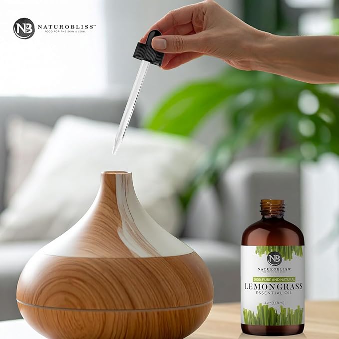 NaturoBliss 100% Pure Lemongrass Essential Oil Therapeutic Grade Premium Quality (4 fl. oz) with Glass Dropper, Perfect for Aromatherapy