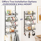 SWTYMIKI Over Door Hat Organizer - 5 Tier Wall Mounted Hat Rack with 4 Adjustable Metal Basket and 3 Hooks, Hanging Baseball Cap Organizer Storage Holds up to 49 Caps for Door, Bedroom, Closet