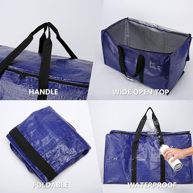 Cryster 4-Pack Extra Large Heavy-Duty Moving Bags – Storage Bags with Reinforced Handles & Durable Zippers, Sturdy Totes for Storage, Packing, and College Essentials