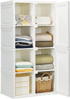 Tangkula Portable Closet Wardrobe, Foldable Clothes Organizer with Cubby Storage, Hanging Rods, Easy Assemble Clothing Storage with Magnet Doors, Folding Bedroom Armoire (8 Cubbies)