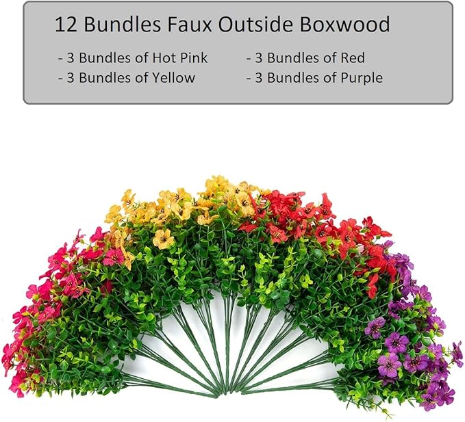 Artificial Flowers for Outdoors Daisy 12 Bundles for Home Decoration, Faux Flower Fake Plants Outside Decoration with Eucalyptus UV Resistant for Planter Porch Patio Yard Garden Colorful