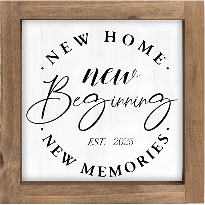 Wooden New Home Sweet Home Sign Decor, 6 Inch New Beginnings Rustic 2025 Housewarming Gifts for Family Homeowner, Indoor Table Tiered Tray Wall Art Shelf Desk Bedroom Farmhouse Decorations