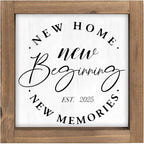 Wooden New Home Sweet Home Sign Decor, 6 Inch New Beginnings Rustic 2025 Housewarming Gifts for Family Homeowner, Indoor Table Tiered Tray Wall Art Shelf Desk Bedroom Farmhouse Decorations