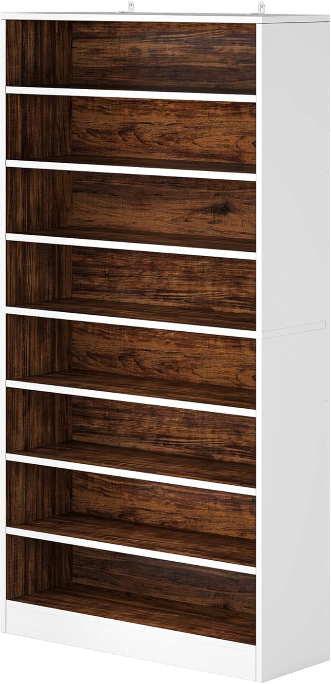 Tribesigns Tall Shoe Cabinet, 9 Tiers 40-45 Pairs Heavy Duty Wood Freestanding Shoe Storage Cabinet, 70.8'' Tall Shoe Cabinet with Open Storage for Entryway (1, White/Brown)
