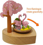 Wooden Flamingo Music Box - Heart Shaped Music Box Base, Flamingos rotate with the music, Mechanical Musical Box, Gift for Birthday, Valentine's Day, Wedding, Anniversary, Home Décor (Flamingos)