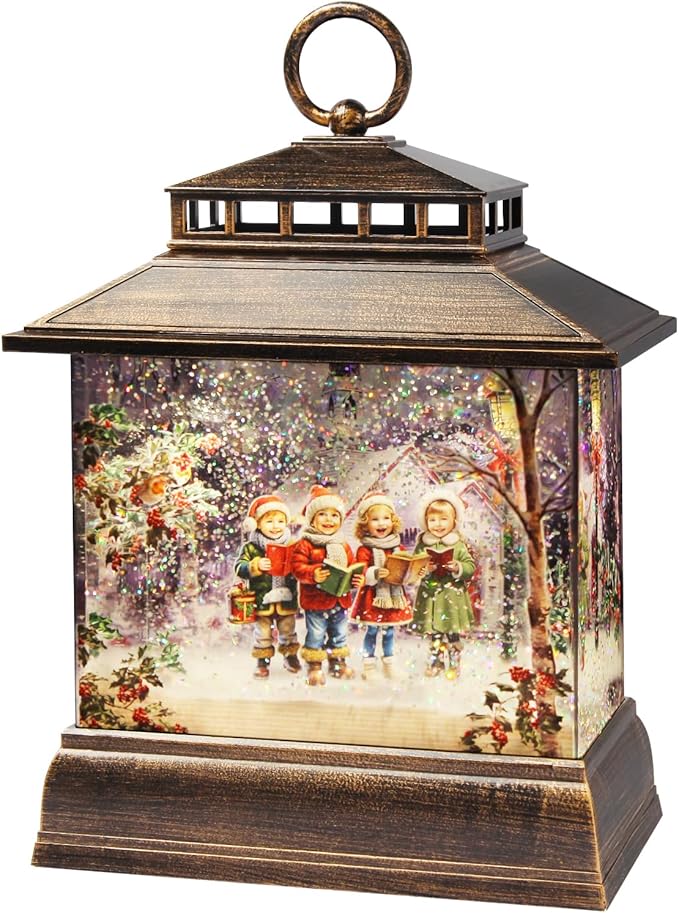 Christmas Snow Globe Lantern Water Glittering Lantern with 8 Songs & 6H Timer Romote Control Christmas Snow Globes USB & Battery Operated for Christmas Festival Decorations Gifts (Christmas Carol)