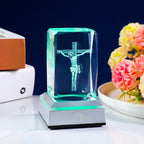 YWHL 3D Jesus Cross Figurine with Colorful Light Base, Laser Engraved Crucifix Religious Gift for Women Friends, Good Friday and Easter Day Christian Cross Decor