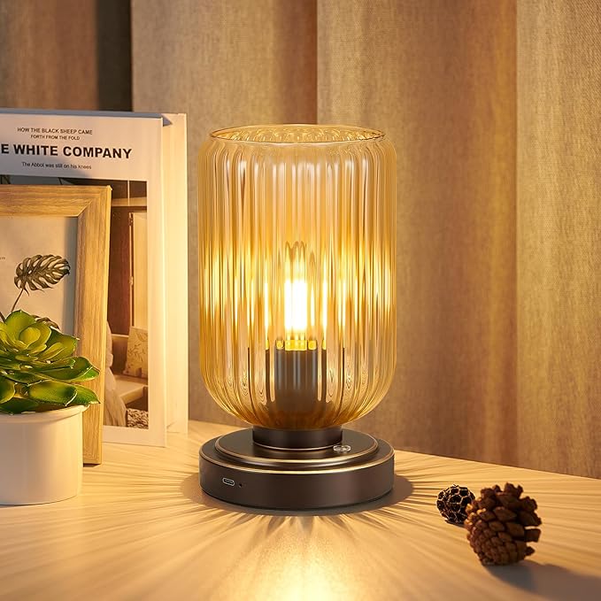 LigthRound Touch Table Lamp for Bedroom, Cordless Bedside Small Table Lamp, Dimmable Rechargeable Battery Operated Lamp for Nightstand, Bedside, Living Room, Desk, LED Bulb Included