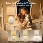 Dawnwake 17.3" Table Lamp Set of 2 for Living Room Bedroom, Bedside Lamps for Night Stands, Desk Nightstand Lamp Dimmable, Modern Linen Cream Ceramic Lamps (White-B)