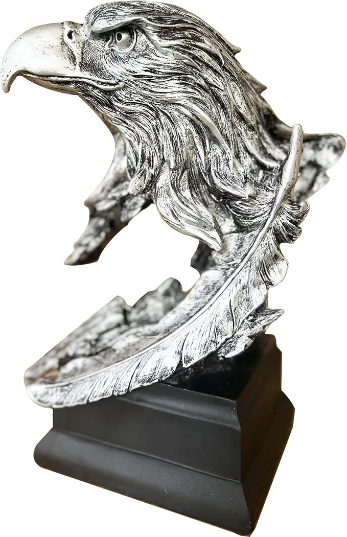 H&W Silvery Bald Eagle Figurines - The USA's National Emblem - Resin Statue Decoration for Home/Study/Living Room, Great Collectible Figurines, Best Gift for The Man, Silvery (HH17-D9)
