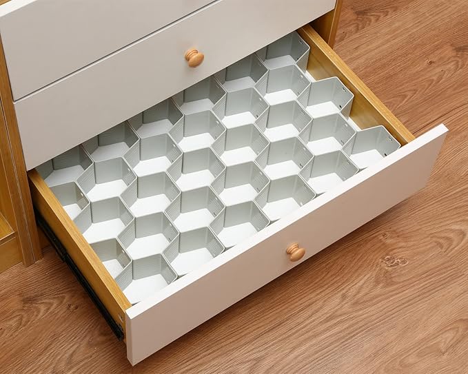 Honeycomb Separator Adjustable Drawer Organizer Divider for Underwear Belt-Scarf Socks Organizer (Grey)