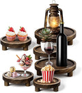 6PCS Wooden Risers for Display, Round Pedestal Counter Decor Holder, Rustic Riser Tray, Wood Cake Stand for Party Home Kitchen Counter Decor, 8/6/5 inch, Rustic Brown