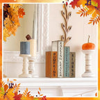 Lineshading 4 Pcs Fall Decoration Wooden Book Autumn Table Decoration Pumpkin Falling Leaves Acorns Tiered Tray Decor Wood Book Sign Farmhouse for Autumn Home Shelf Coffee Table