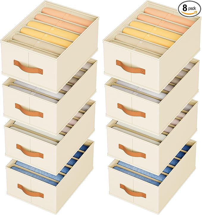DIMJ Large Wardrobe Clothes Organizer, 8 Packs Fabric Closet Storage Organizer with Handles, Foldable Closet Organizers Dividers for Clothing Jeans Pants Sweater T-shirt