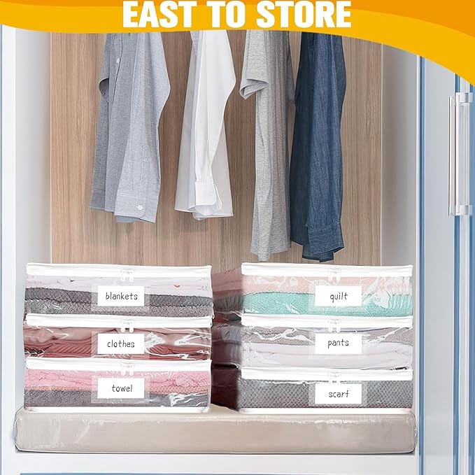 Kikerike Plastic Storage Bags with Easy-Glide Zipper, Pack of 6, Durable Clear Vinyl Zippered Storage Bags for Clothes Sweaters Comforters Blankets Sheets Bedding (23.6 x 16.9 x 13.8 Inch)
