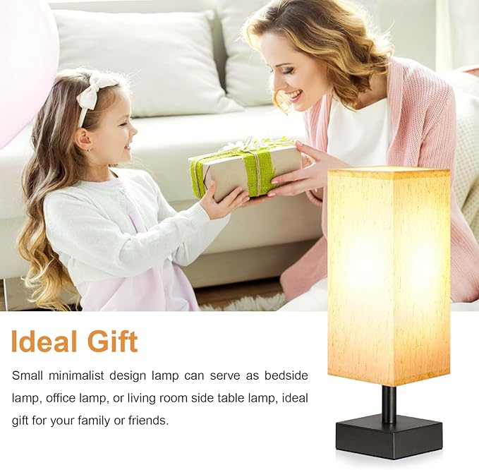 aooshine Small Table Lamp for Bedroom - Bedside Lamps for Nightstand, Minimalist Night Stand Light Lamp with Square Fabric Shade, Desk Reading Lamp for Kids Room Living Room Office Dorm
