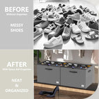 VERONLY 2-Pack Foldable Shoe Organizer for Closet and Storage Box with Adjustable Divider,Fits 16-32 Pairs, Space-Saving Closet & Entryway Storage System with Grey Fabric Bins