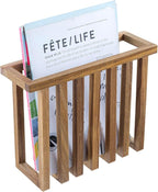 MyGift 11 Inch Premium Acacia Wood Wall Mounted Magazine Rack and File Folder Holder, Mid Century Modern Home Office Hanging Storage for Oversized Magazines