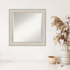 Amanti Art White Wall Mirror 24x24 Cottage White Silver Square Bathroom Mirror for Wall Decor Living Room, Medium Cottage Wood Frame, Hangs Horizonally and Vertically, Bathroom Decor, Beveled Edge