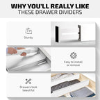 4 Pack Drawer Divider - 2.6" High, 16" to 22" Adjustable Bamboo Drawer Organizers for Clothes, Expandable Dresser Separators in Bedroom/Bathroom/Kitchen/Office Organization and Storage (White)