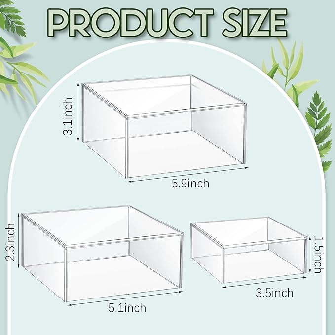 Jerify 6 Pcs Acrylic Risers Display Stands, 5.91'' 5.12'' 3.54'', Clear Square Nesting Pedestal Shelf with Hollow Bottom for Tabletop Jewelry Display, 3 Sized