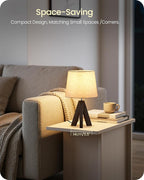 Tripod Table Lamp, 14.6 Inch Small Bedside Lamp with Beige Linen Shade & Dark Walnut Base, Modern Nightstand Lamp for Bedroom, Kids Room, Living Room, Nursery, Office, E26 Socket, VE51TL05