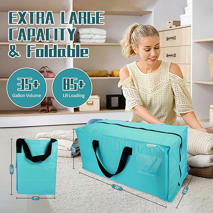6-Pack Moving Bags,Heavy Duty Large Storage Bags with Zippers & Backpack Straps,Space Saver Bags are Packing Supplies for Moving & Travel,Alternative to Moving Boxes(BLUE)