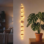 opulinea 32 Inch Hammered Rose Gold Moon Phase Metal Wall Decor with LED String Lights, Celestial Hanging Wall Sculpture, Boho Lunar Wall Art for Bedroom, Living Room, Bathroom, Apartment