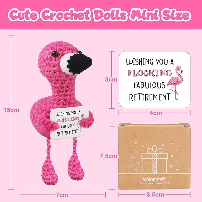 WenmthG Mini Positive Flamingo Crochet Doll - Funny Appreciation Gift for Women Men Couple Positive Crochet Animals Emotional Cheer Up Support Handmade Flamingo Birthday Retirement Decoration Gift
