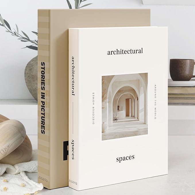 Beautiful Decorative Books - Set of 2 Boxes Enhance Your Coffee Table, Bookshelf or Mantel Decor - Aesthetic Fake/Faux Books for Modern Home Decoration, Photo Storage and as a Keepsake Box