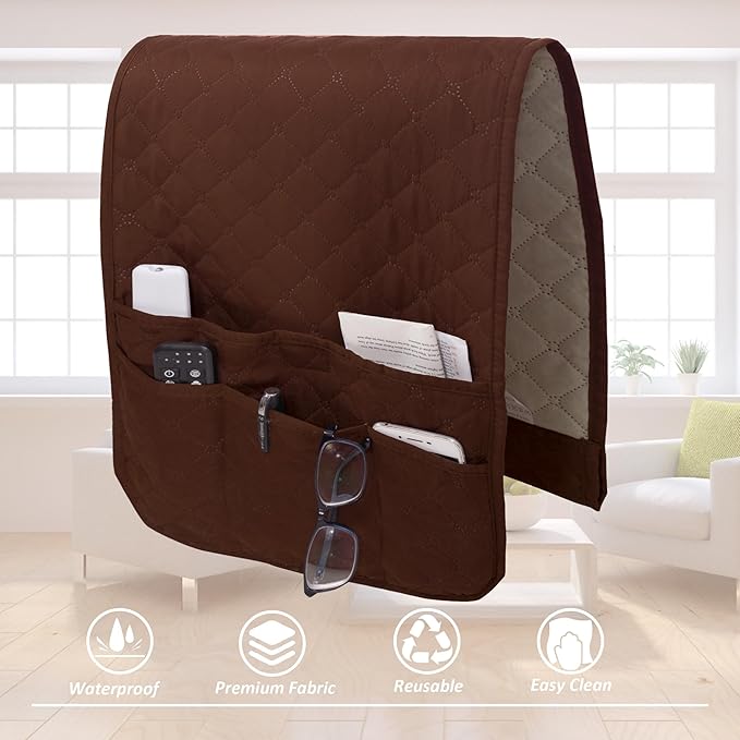 Armchair Caddy for Couch Remote Control Holder Premium Durable Non-slip Sofa Armset Organizer Caddy Storage for Recliner Couch 4 Pocket for Cell Phone Magazine 35"x13" Chocolate 1 Piece