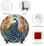 Decorative Plates, Stained Glass Design Peacock & Flower Ceramic Dinner Plate Home Wobble-Plate with Display Stand, Wall Hanging Decor for Kitchen Household 7 Inch, Gifts for Peacocks Lover