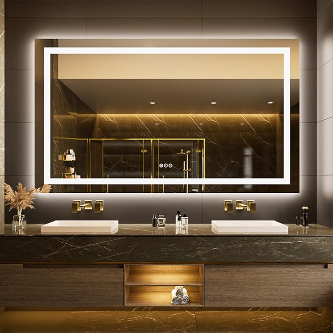 LOAAO 68"x36" LED Bathroom Mirror with Lights, Anti-Fog, Dimmable, Backlit + Front Lit, Lighted Bathroom Vanity Mirror for Wall, Memory Function