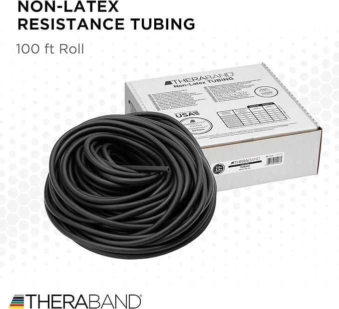 THERABAND Latex Resistance Tubing, Red, Medium Level 2, 100 ft Roll, Professional Grade Resistance Band for Exercise, Upper and Lower Body Workouts, Cut-to-Length, Color-Coded Levels