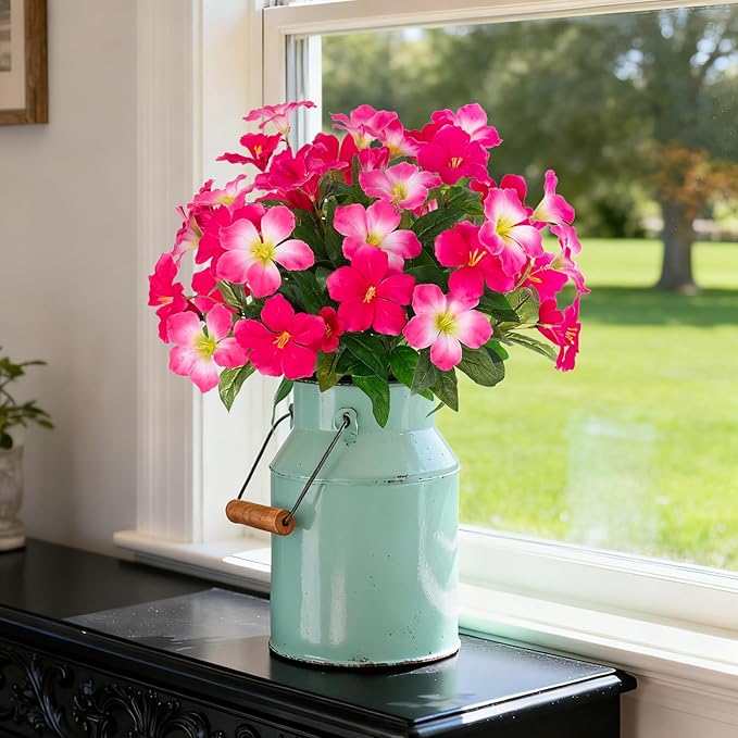 Fake Artificial Flowers for Outdoors 6 PCS Azalea Bouquet Silk Flowers for Outside UV Resistant Faux Flowers Plants for Outdoor Planters Realistic Spring Home Front Door Patio Garden Porch Decor