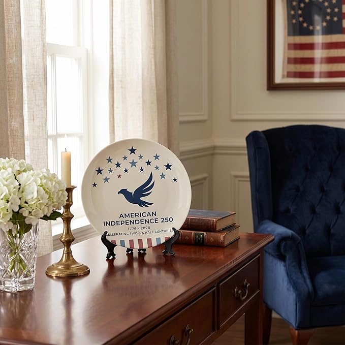 250th Anniversary Decorative Plates 8 Inch Patriotic Decorations Minimal Eagle Commemorative Plates with Stand Memorial Day 4th of July Veterans Day Home & Office