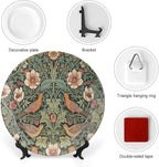 Christmas Ceramic Decorative Plate for Display William Morris Forest Flowers And Birds Household Kitchen Supplies Wall Hanging Decorative Plate with Display Stand Customize Gifts for Women, More Size