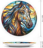 Decorative Plates, Horse Abstract Stained Glass Painting Ceramic Dinner Plate Home Wobble-Plate with Display Stand, Wall Hanging Decor for Dining Room Kitchen Household 7 Inch, Gifts for Horse Lover