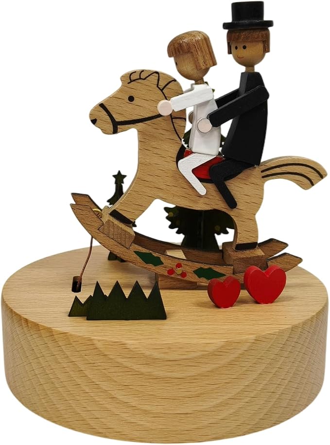 Briskfeel Wooden Rocking Horse Music Box - Couple Riding on a Horse Mechanical Musical Box, Rocking Horse Sways to the Melody, Romantic Gift for Wedding, Anniversary, Valentine's Day