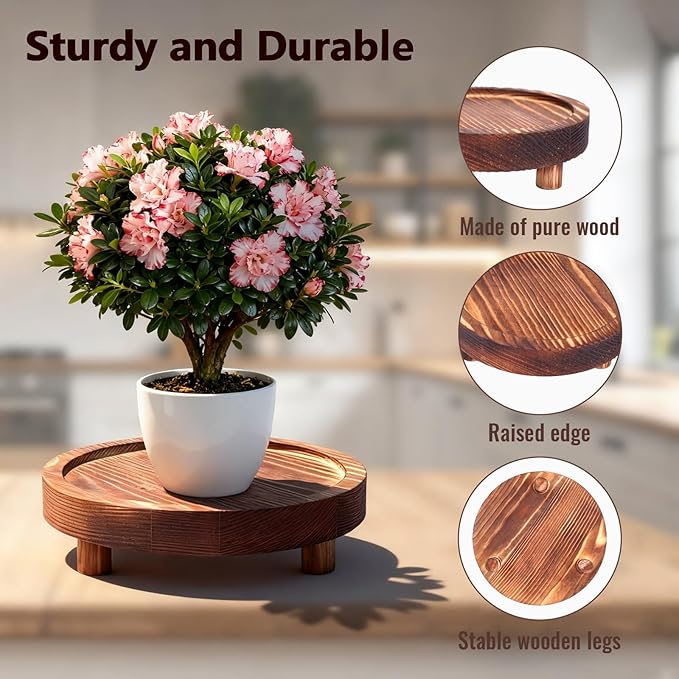 HOMIEE 4PCS Wooden Risers for Display 8/7/6/5 Inch Wood Pedestal Stand Mini Tray Stand Rustic Riser for Decor Home Kitchen Tiered Tray (Brown)