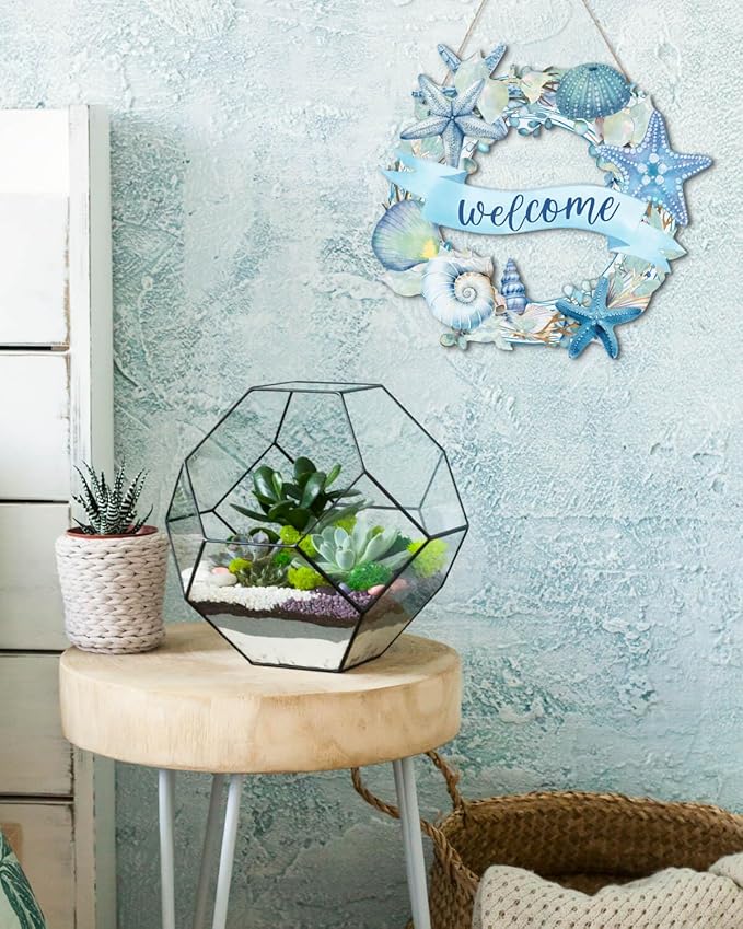 Putuo Decor Beach Wreaths - Ocean Welcome Sign, Wood Material, Summer Beach Decor for Front Door, Sea Turtle Design